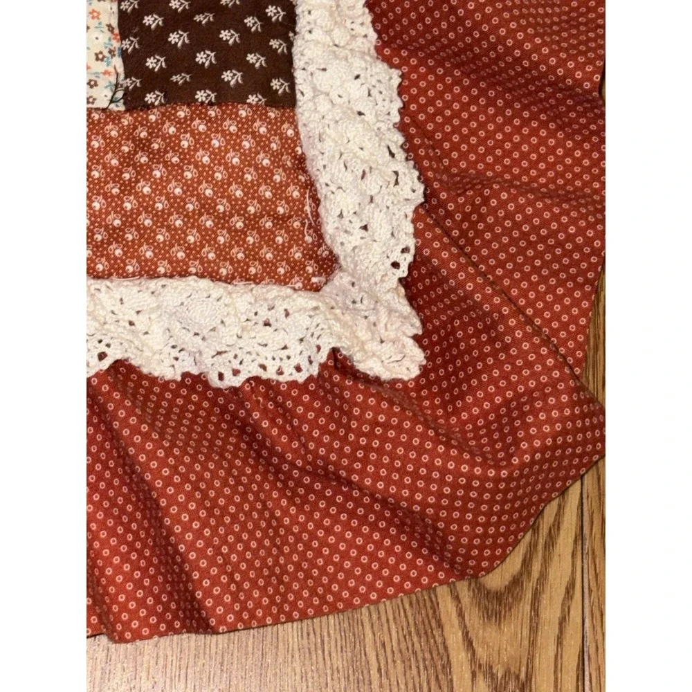 Handmade Patchwork Pillow Shams Standard Rust Cottage Farmhouse Lace Ruffle - Picture 5 of 8
